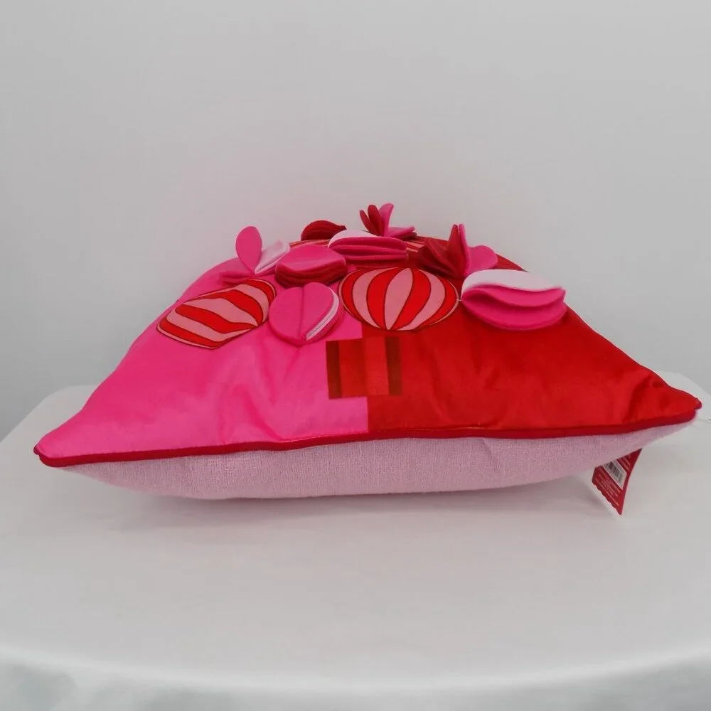 Christmas Ornament Tree Pillow Red Pink Whimsical Christmas 18x18 Holiday New